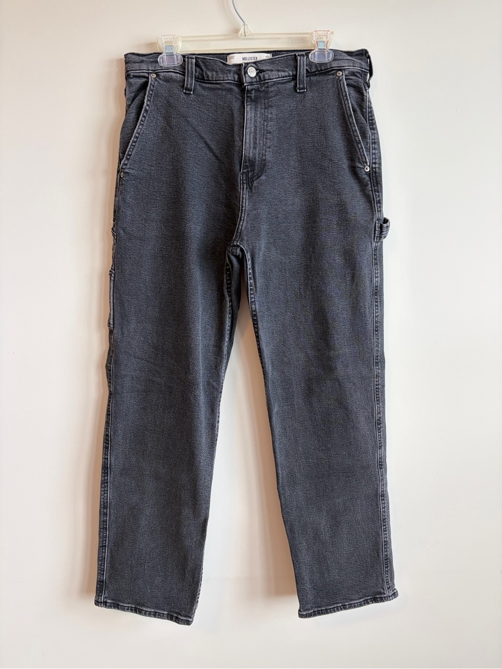 Hollister Men's Baggy Charcoal Black Relaxed Carpenter Jeans size 32 X 32